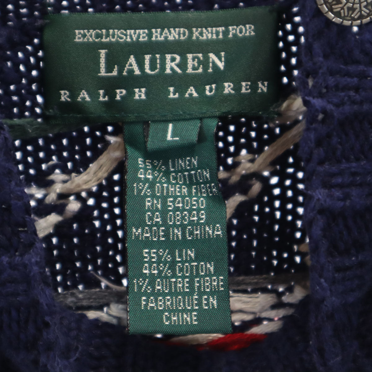 LAUREN RALPH LAUREN ローレンラルフローレン 90s リネンブレンド オールド ノルディック柄 スキー 長袖 セーター L ネイビー ニット レディース