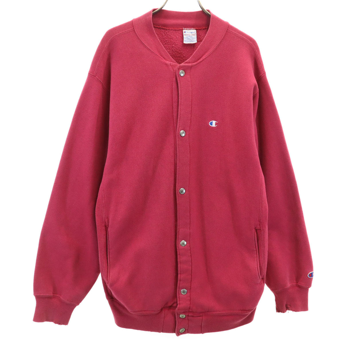 Champion チャンピオン 90s USA製 オールド 刺繍タグ 長袖 リバースウィーブ スウェット カーディガン L レッドピンク メンズ