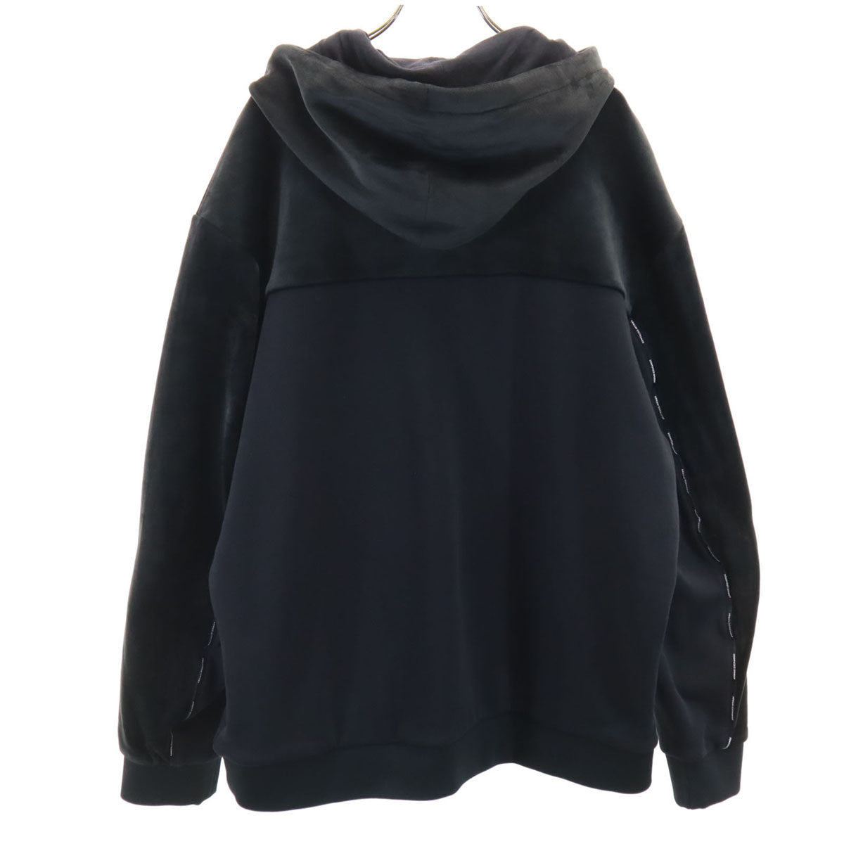 美品 ARMANI EXCHANGE アルマーニエクスチェンジ 長袖 ベロア切替 スウェットパーカー XL ブラック メンズ
