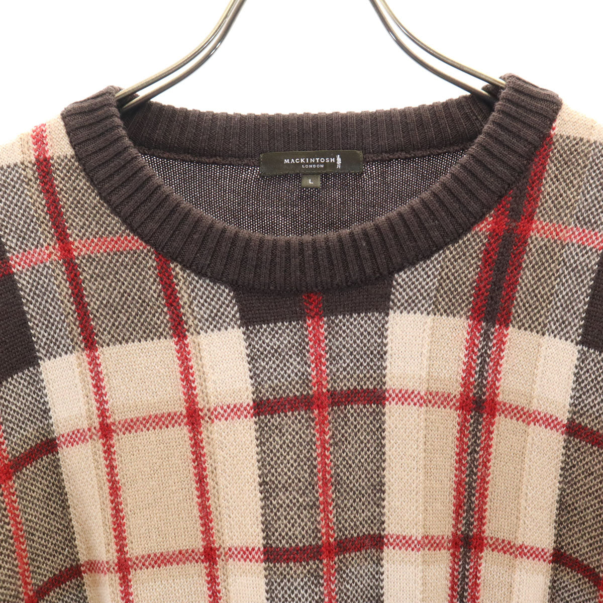 MACKINTOSH LONDON マッキントッシュロンドン 日本製 チェック柄 長袖 ニット L ブラウン セーター メンズ