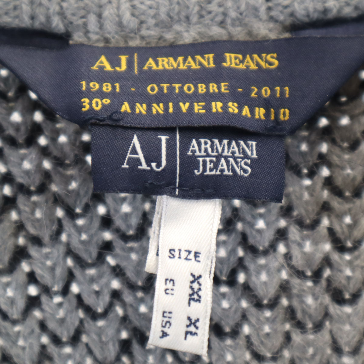ARMANI JEANS アルマーニジーンズ ロゴ 長袖 Vネック ニットカーディガン XXL グレー メンズ