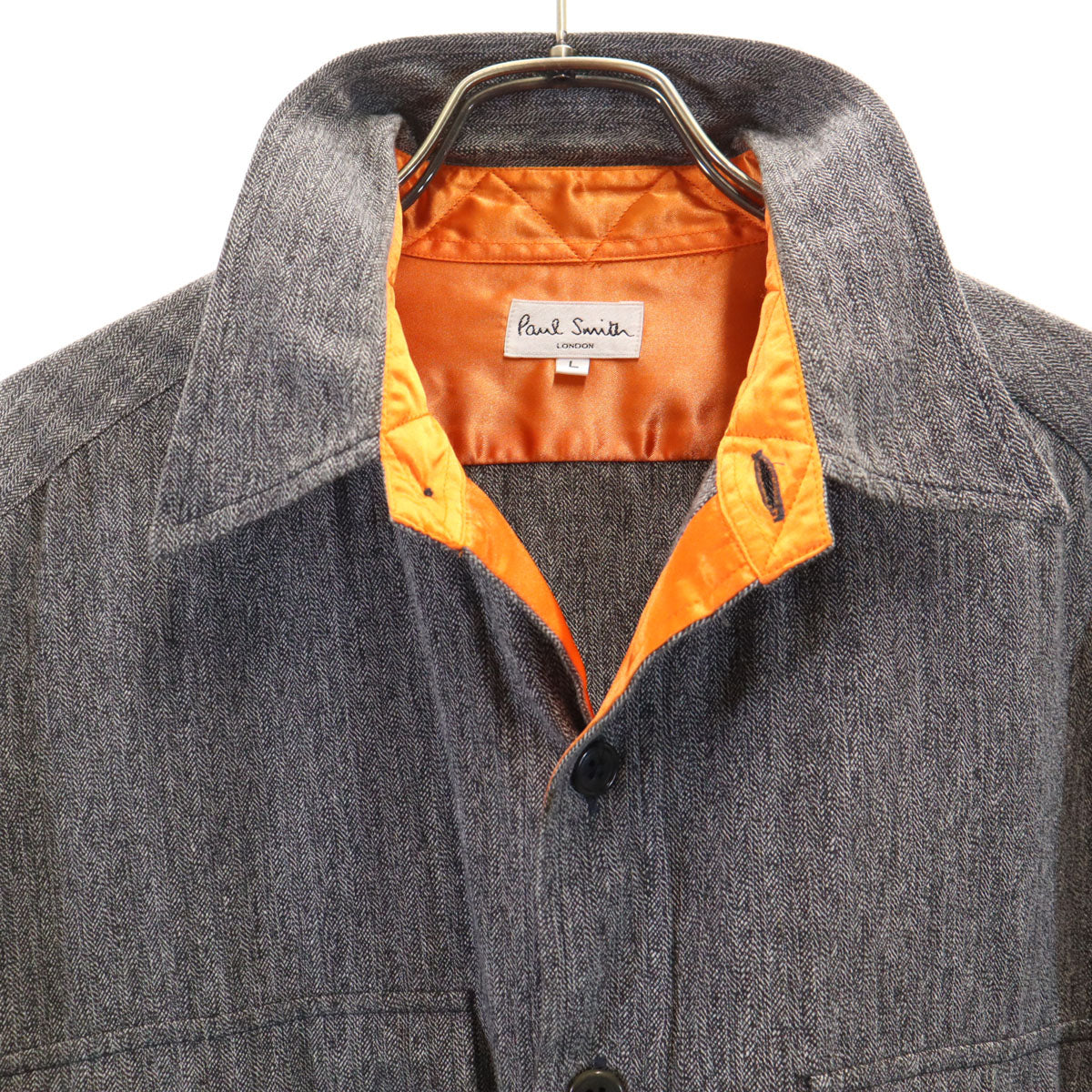Paul Smith LONDON ポールスミスロンドン 日本製 ヘリンボーン 長袖 シャツ L グレー メンズ
