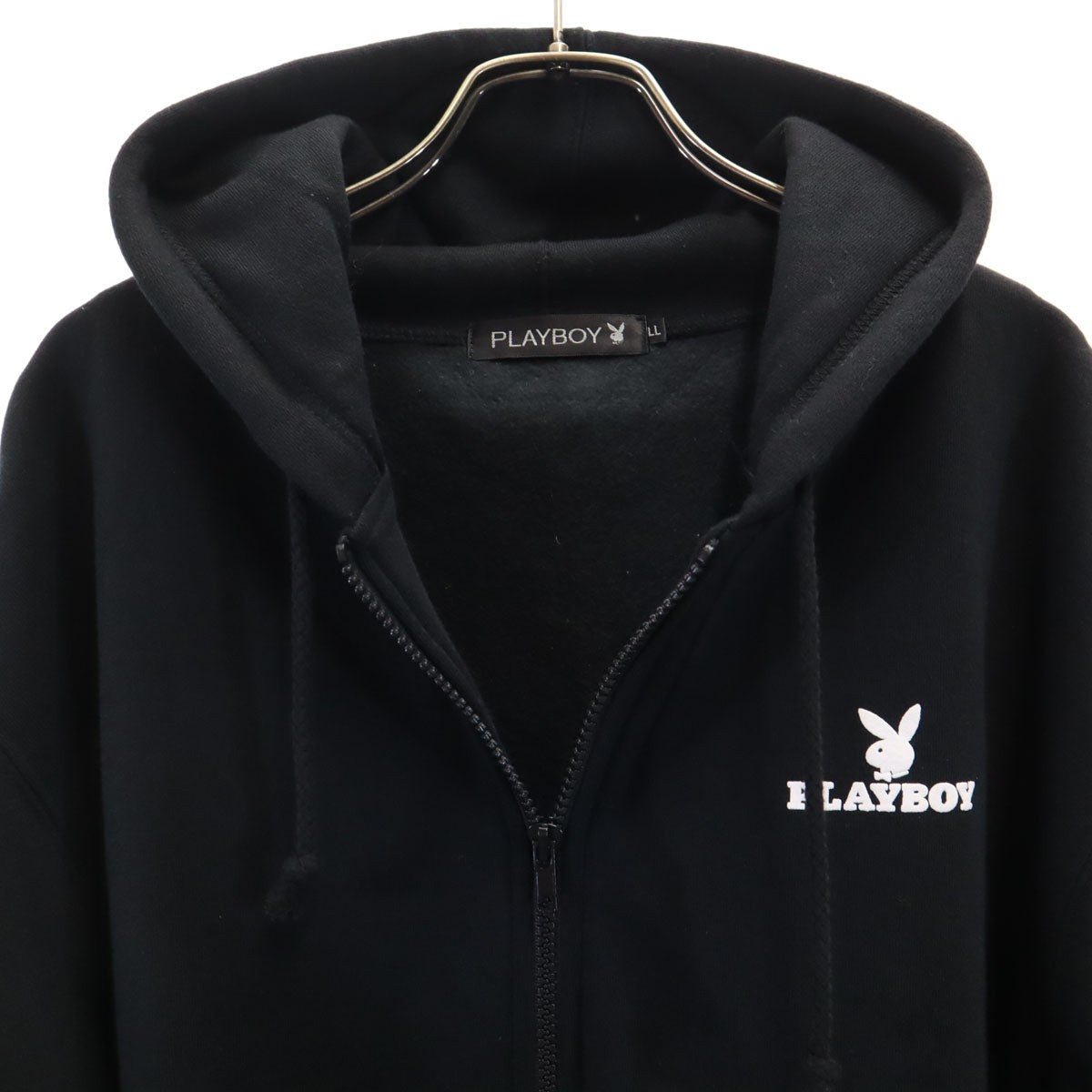 PLAYBOY プレイボーイ 長袖 スウェット ジップパーカー LL ブラック 裏起毛 メンズ