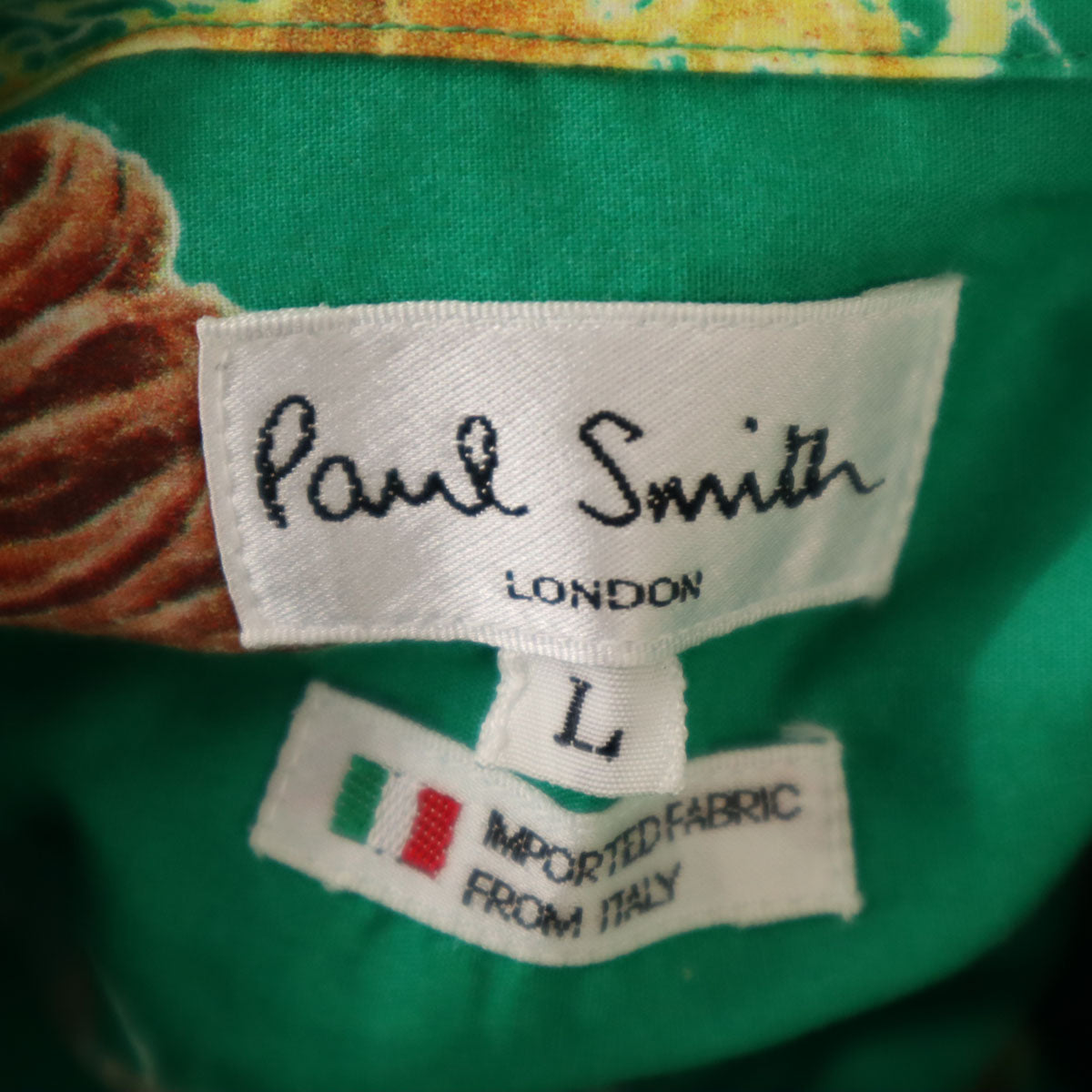 Paul Smith LONDON ポールスミスロンドン ロープ柄 長袖 コットンシャツ L グリーン メンズ
