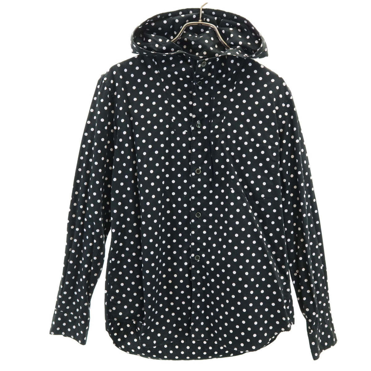 BLACK COMME des GARCONS ブラックコムデギャルソン 2013年 日本製 ドット柄 長袖 フーデッド シャツ M ブラック 水玉 レディース