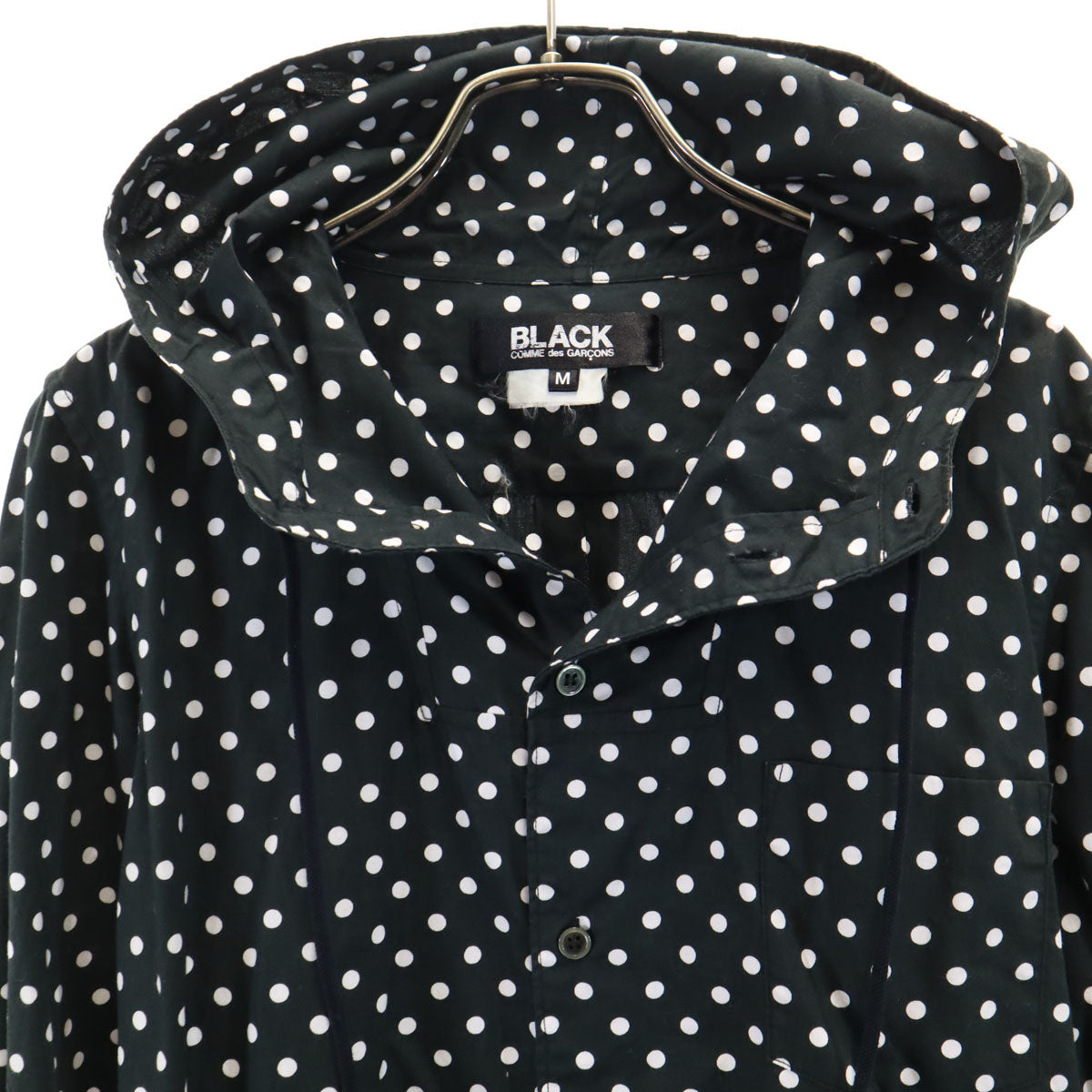 BLACK COMME des GARCONS ブラックコムデギャルソン 2013年 日本製 ドット柄 長袖 フーデッド シャツ M ブラック 水玉 レディース