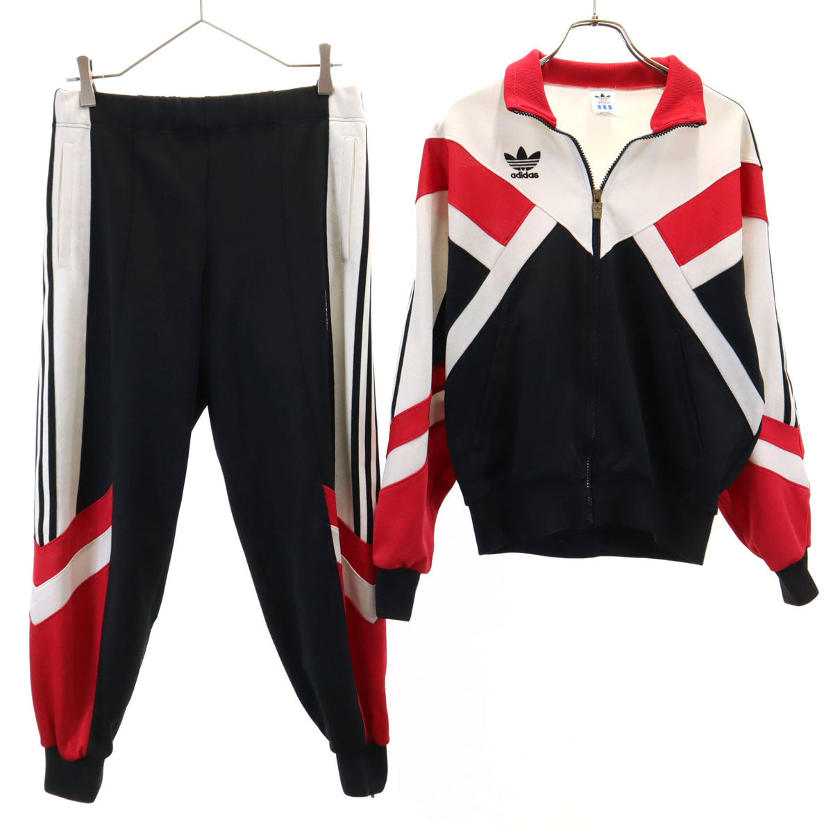 adidas アディダス 80s ヴィンテージ トラックジャケット 上下 セットアップ M ブラック系 メンズ