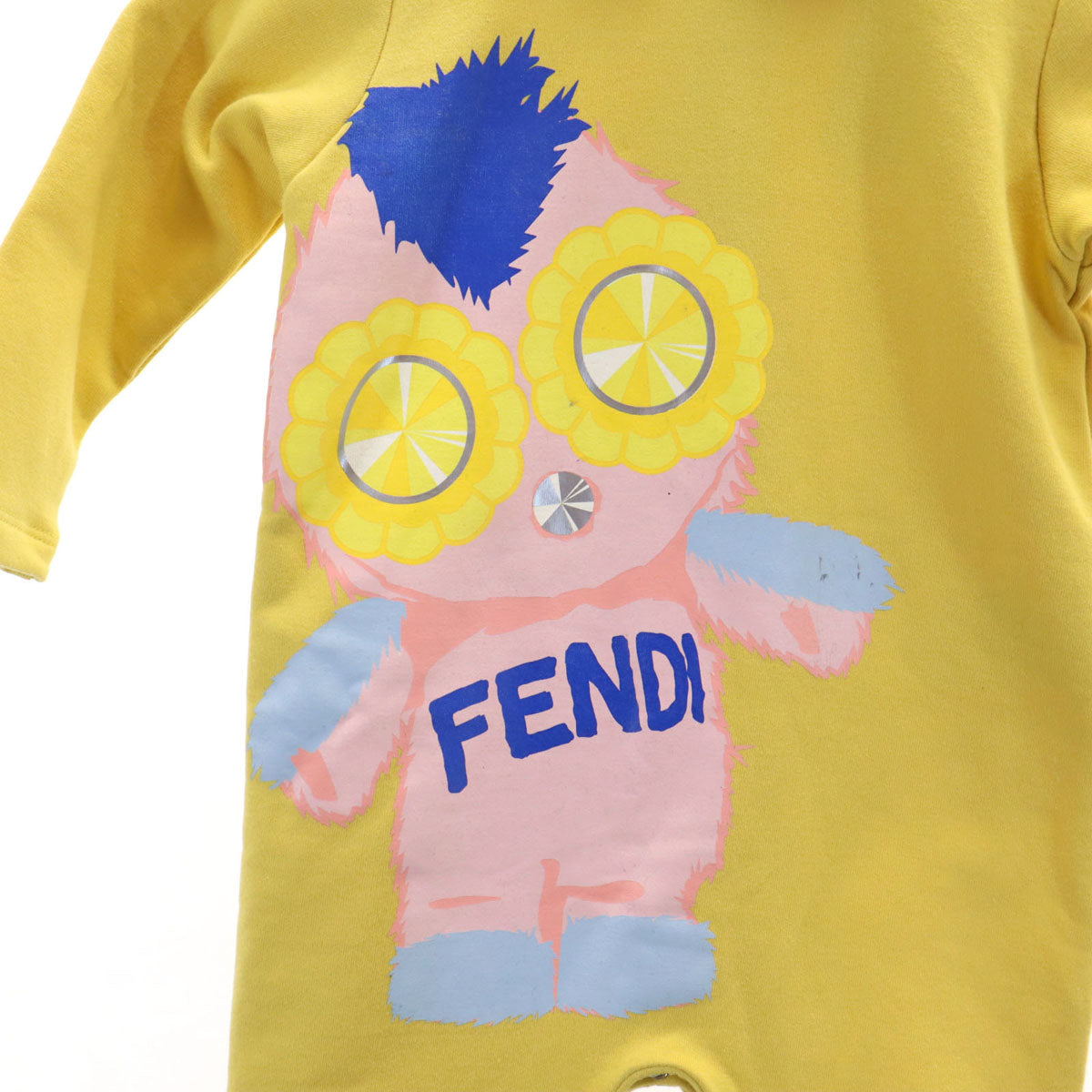 美品 FENDI フェンディ ポルトガル製 長袖 3点セット ロンパース ウェア 9M イエロー スタイ ビブ 箱付き キッズ