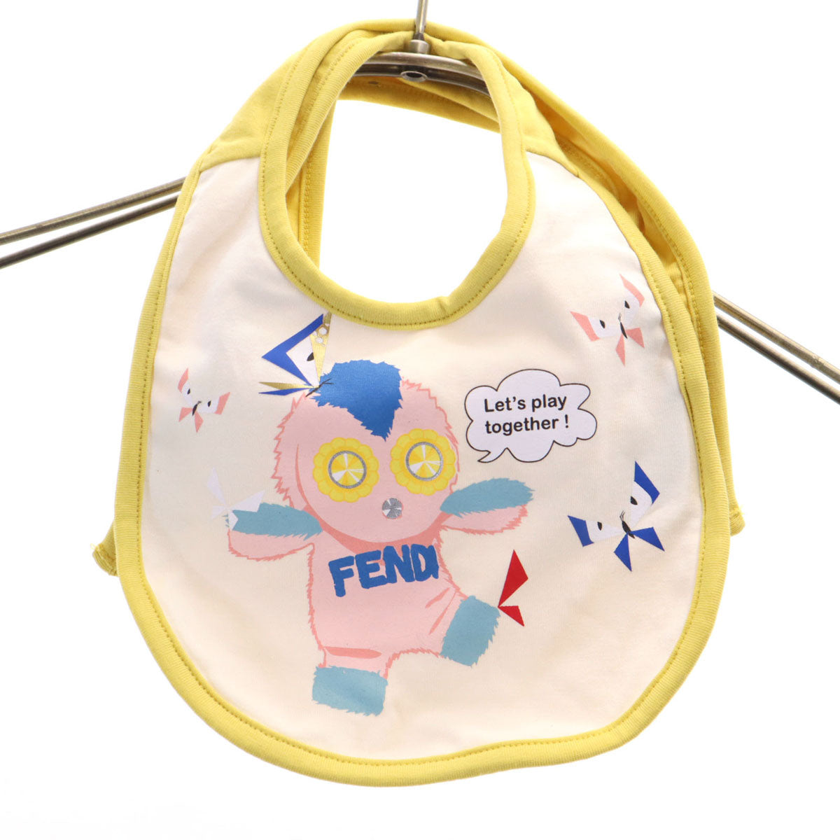 美品 FENDI フェンディ ポルトガル製 長袖 3点セット ロンパース ウェア 9M イエロー スタイ ビブ 箱付き キッズ