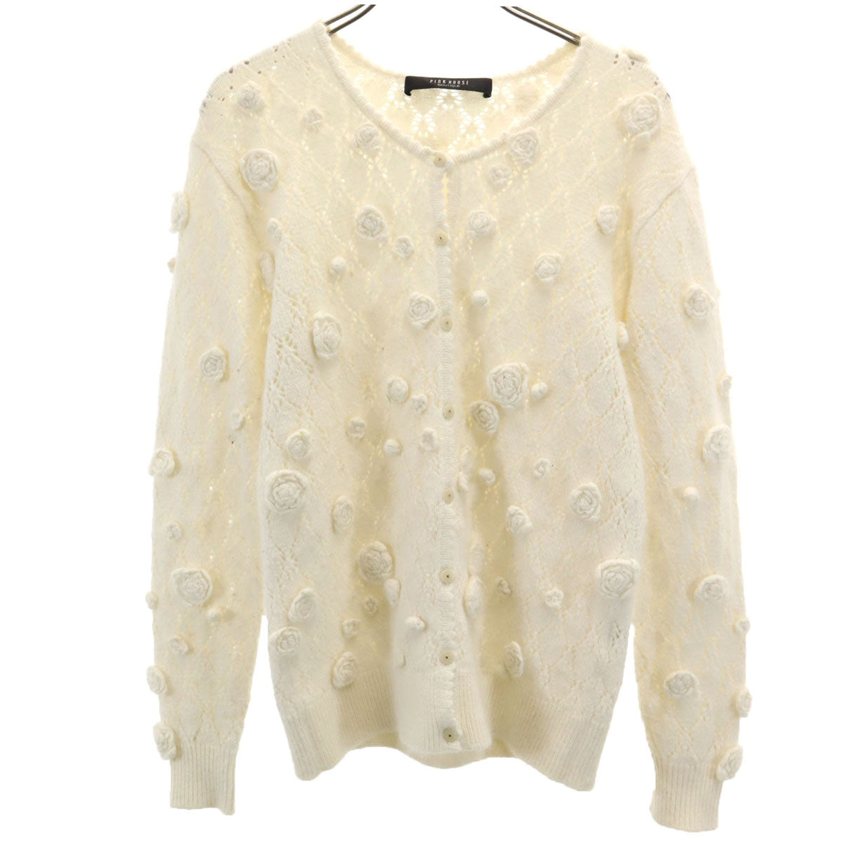 PINK HOUSE BOUTIQUE ピンクハウス ブティック 花モチーフ 長袖 ニットカーディガン アイボリー レディース