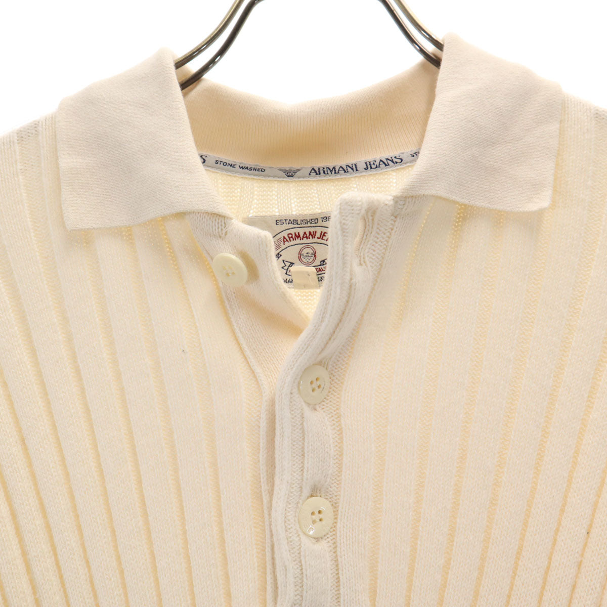 ARMANI JEANS アルマーニジーンズ 90s イタリア製 オールド 長袖 ポロ リブ ニット S アイボリー セーター レディース