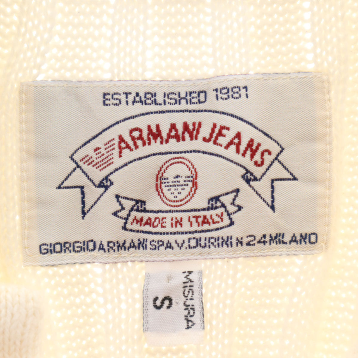 ARMANI JEANS アルマーニジーンズ 90s イタリア製 オールド 長袖 ポロ リブ ニット S アイボリー セーター レディース