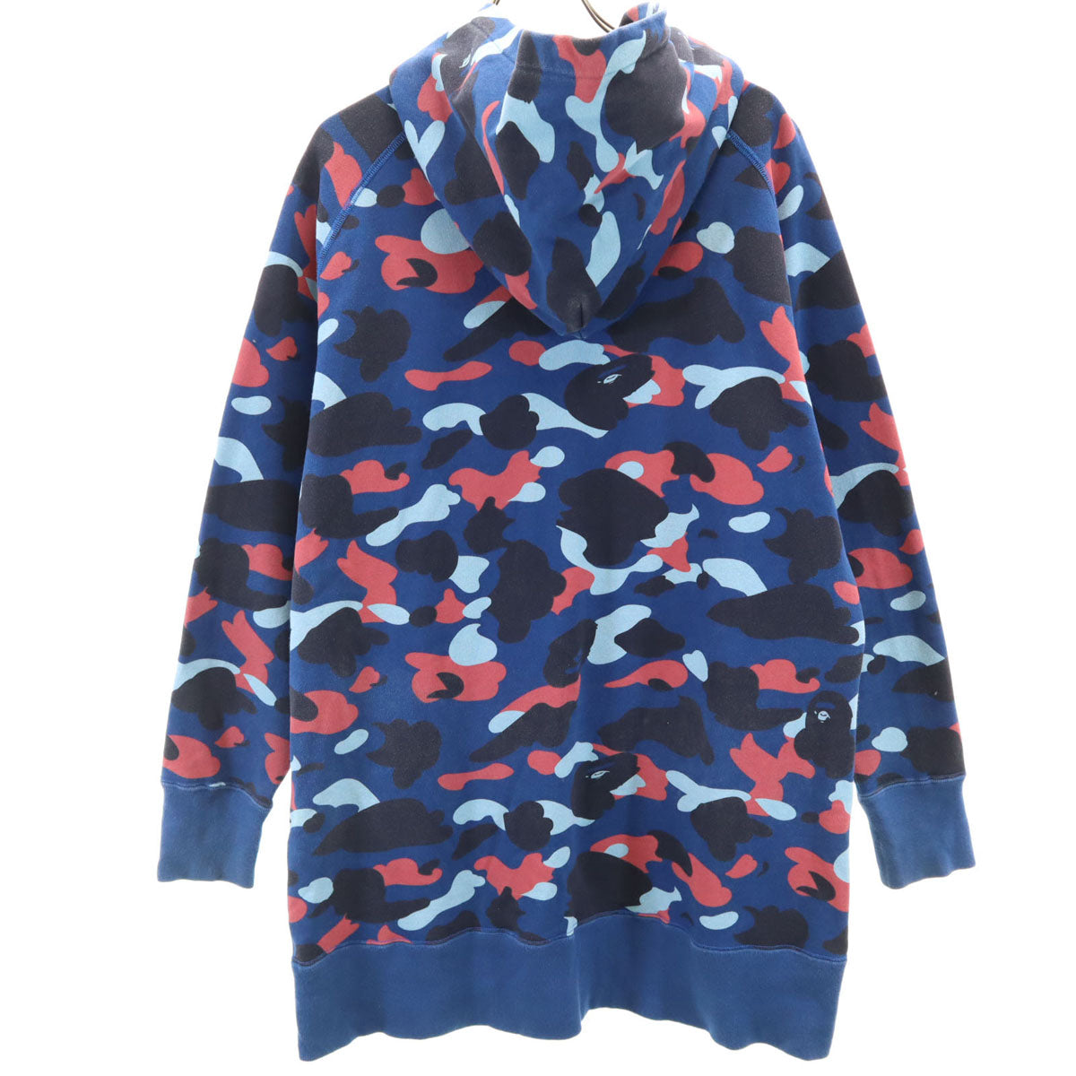 A BATHING APE アベイシングエイプ 日本製 カモフラ柄 長袖 スウェット ロング ジップパーカー S 青紺 迷彩 レディース