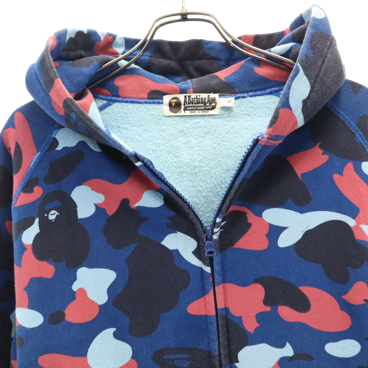 A BATHING APE アベイシングエイプ 日本製 カモフラ柄 長袖 スウェット ロング ジップパーカー S 青紺 迷彩 レディース