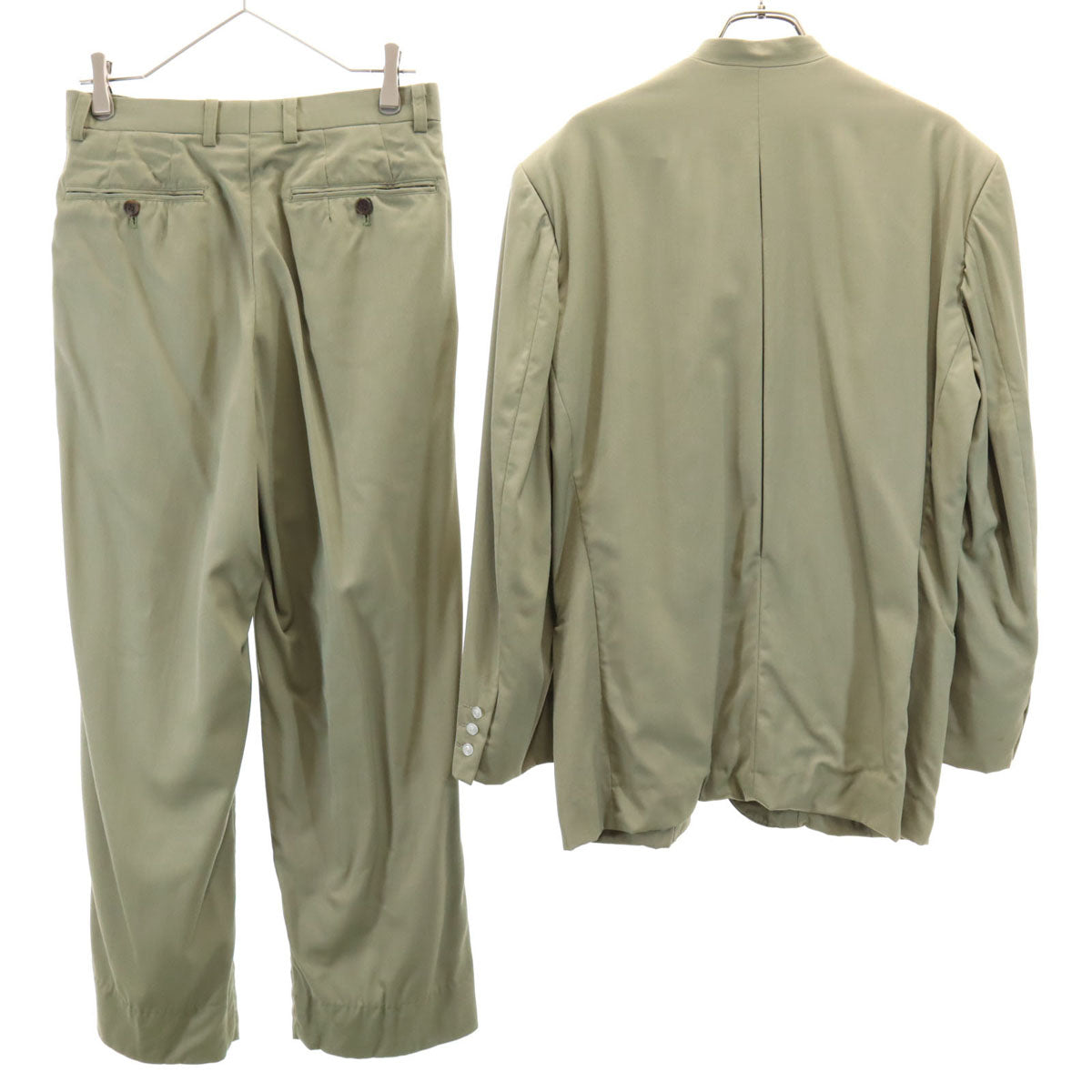 ISSEY MIYAKE イッセイミヤケ 80s 90s 日本製 オールド バンドカラー ジャケット 上下 セットアップ S オリーブ メンズ