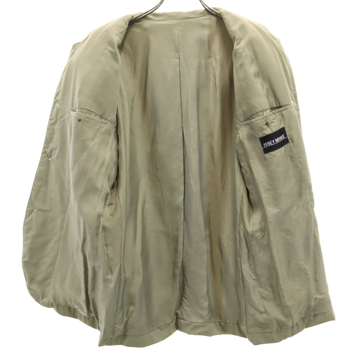 ISSEY MIYAKE イッセイミヤケ 80s 90s 日本製 オールド バンドカラー ジャケット 上下 セットアップ S オリーブ メンズ