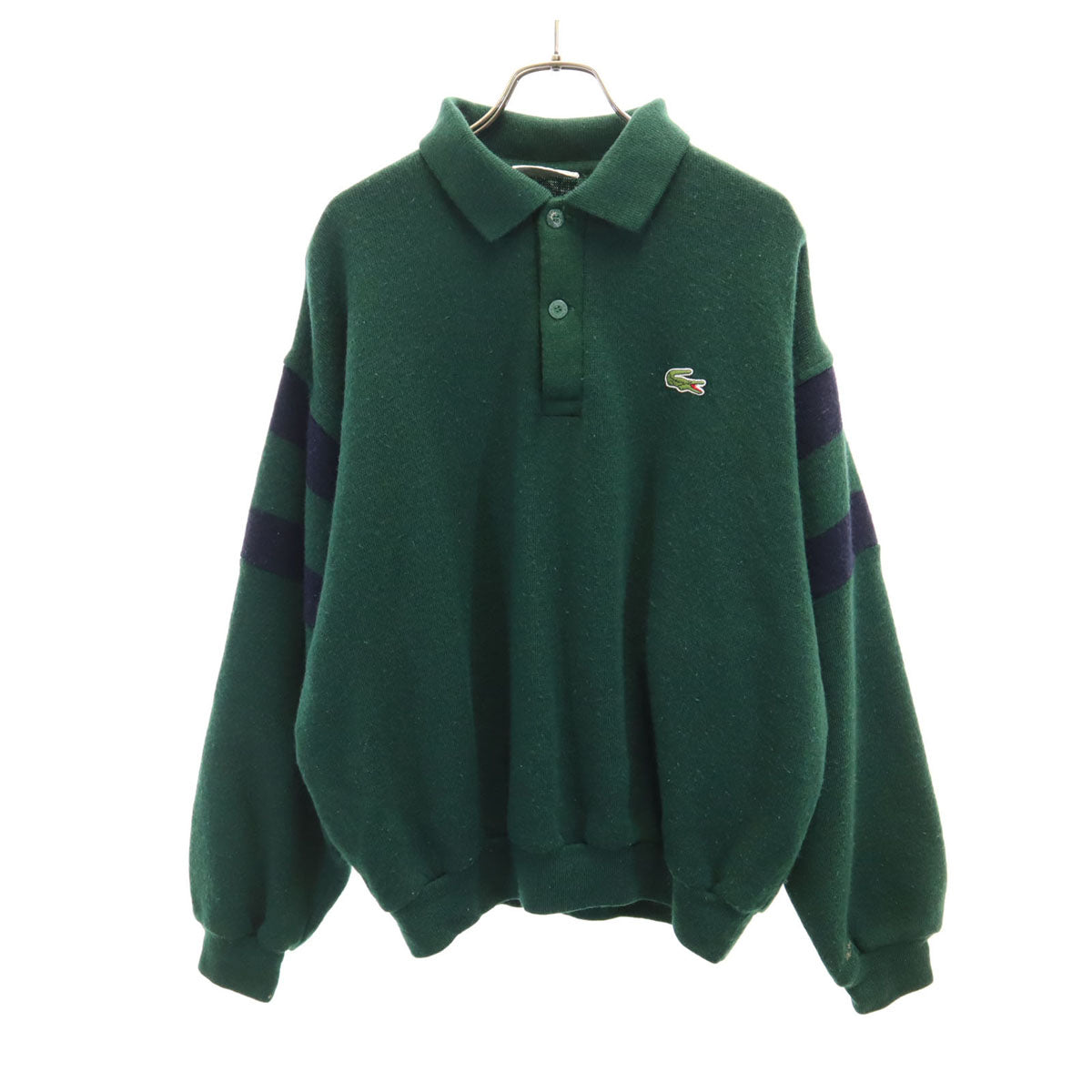 LACOSTE ラコステ 70s 80s フランス製 ヴィンテージ 長袖 ポロシャツ S グリーン ニット メンズ