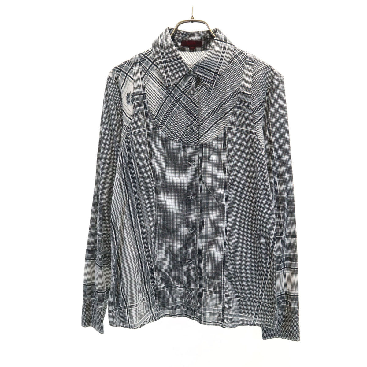 美品 KENZO ケンゾー 90s オールド チェック柄 長袖 コットンシャツ 38 ブラック系 レディース