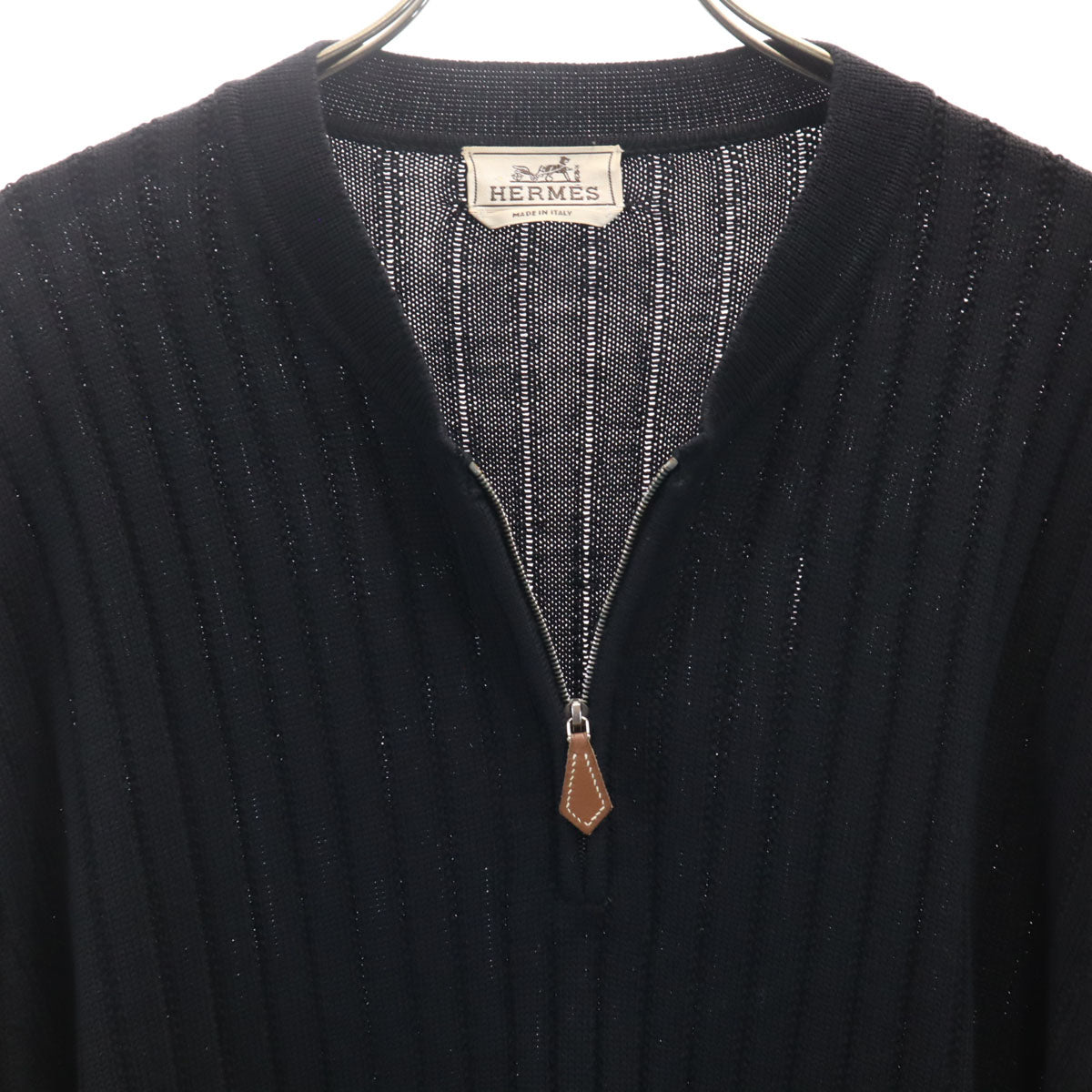 HERMES エルメス イタリア製 長袖 ハーフジップ ニット XL ブラック セーター メンズ
