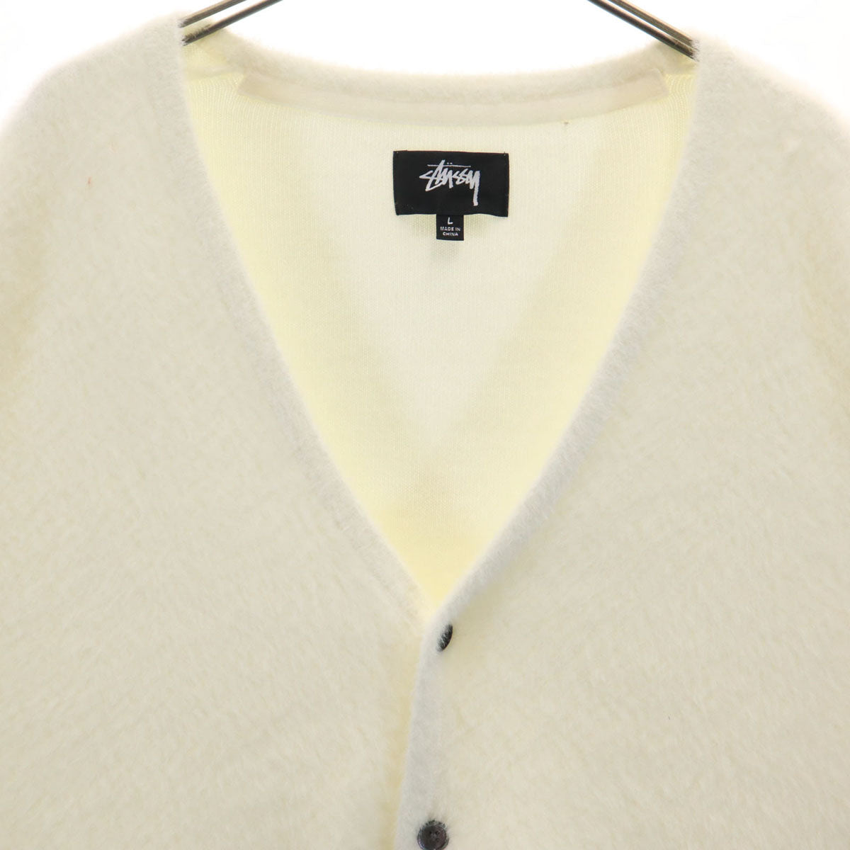 美品 STUSSY ステューシー 22AW 長袖 Vネック ニットカーディガン L ホワイト メンズ