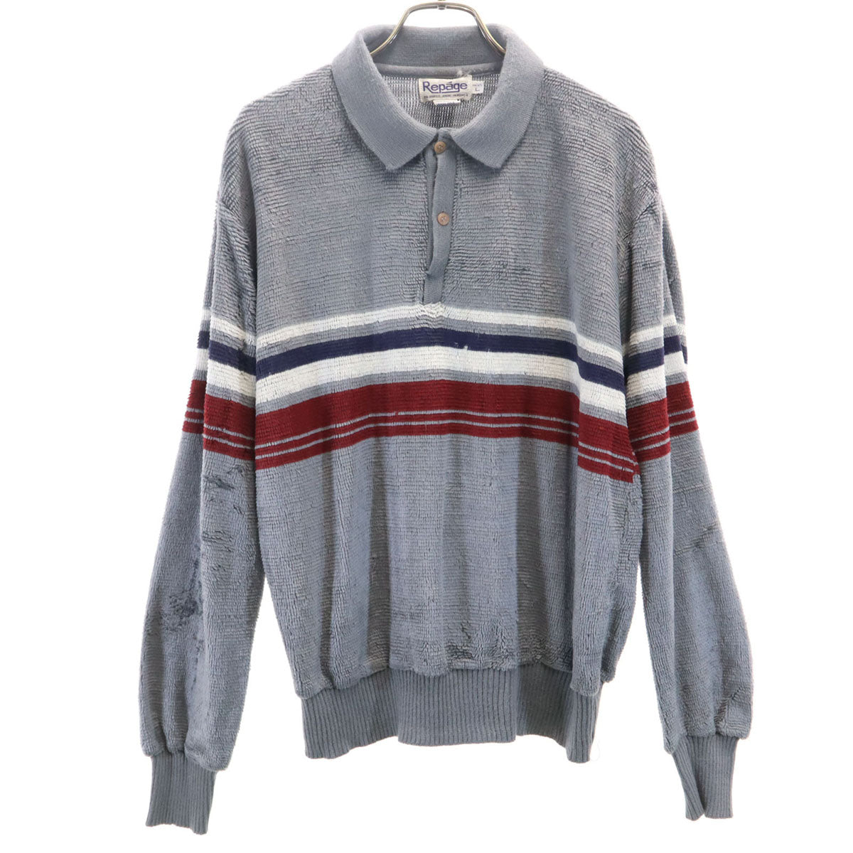 Repage 80s ヴィンテージ 長袖 起毛 ポロシャツ L グレー メンズ