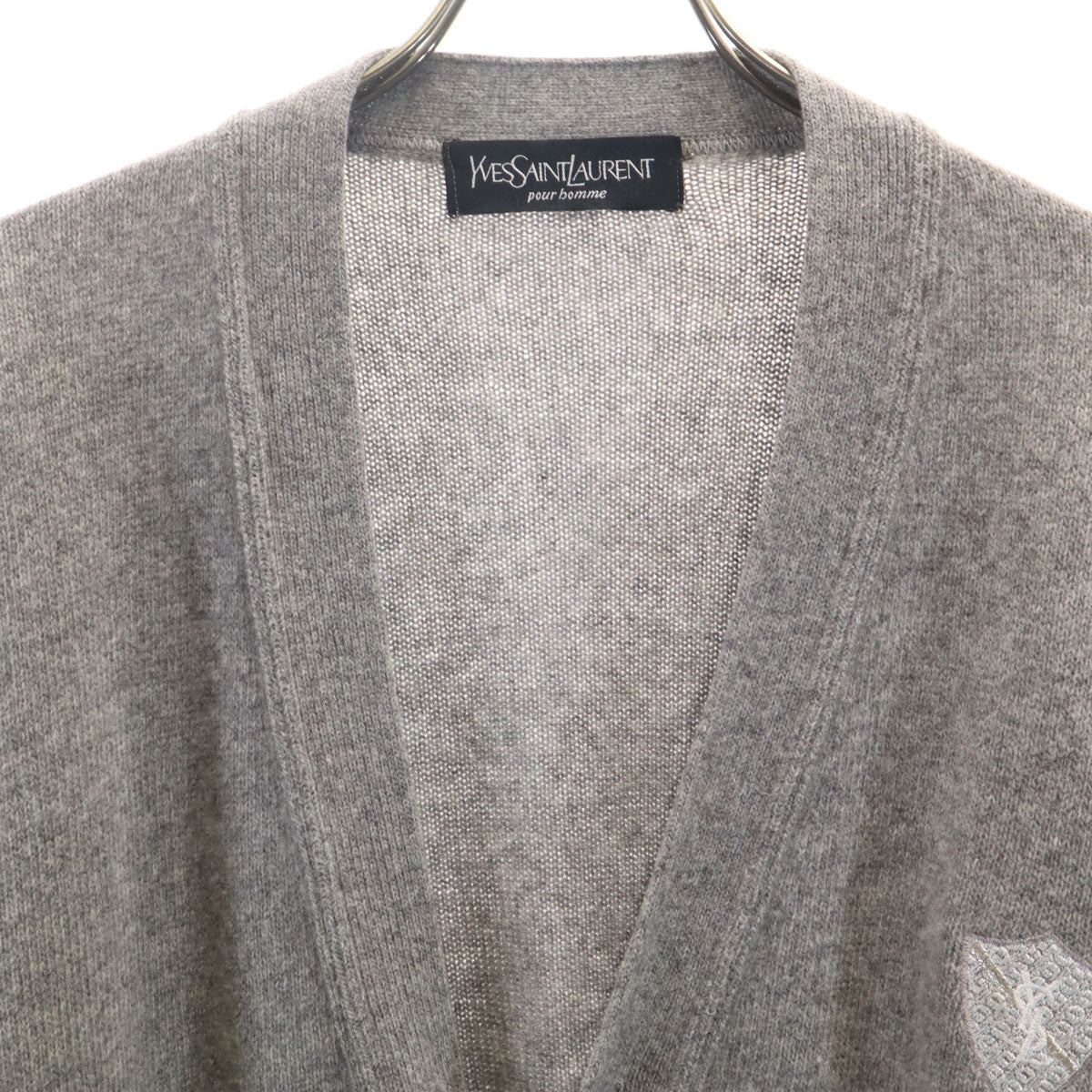 Yves Saint Laurent pour homme イヴサンローラン プールオム 90s オールド 長袖 Vネック ニットカーディガン 3 グレー メンズ