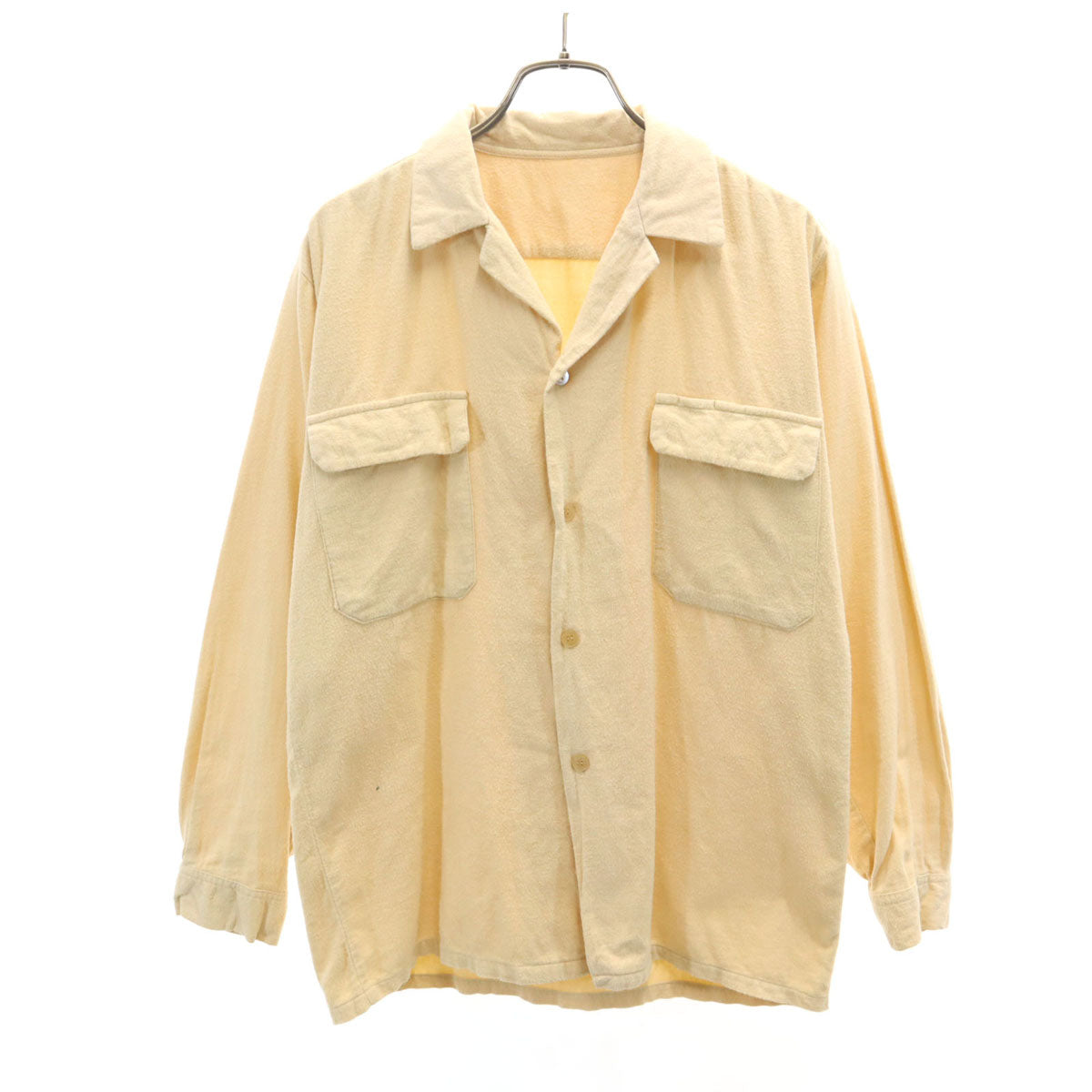 60s 70s ヴィンテージ 長袖 オープンカラー ネルシャツ ベージュ メンズ