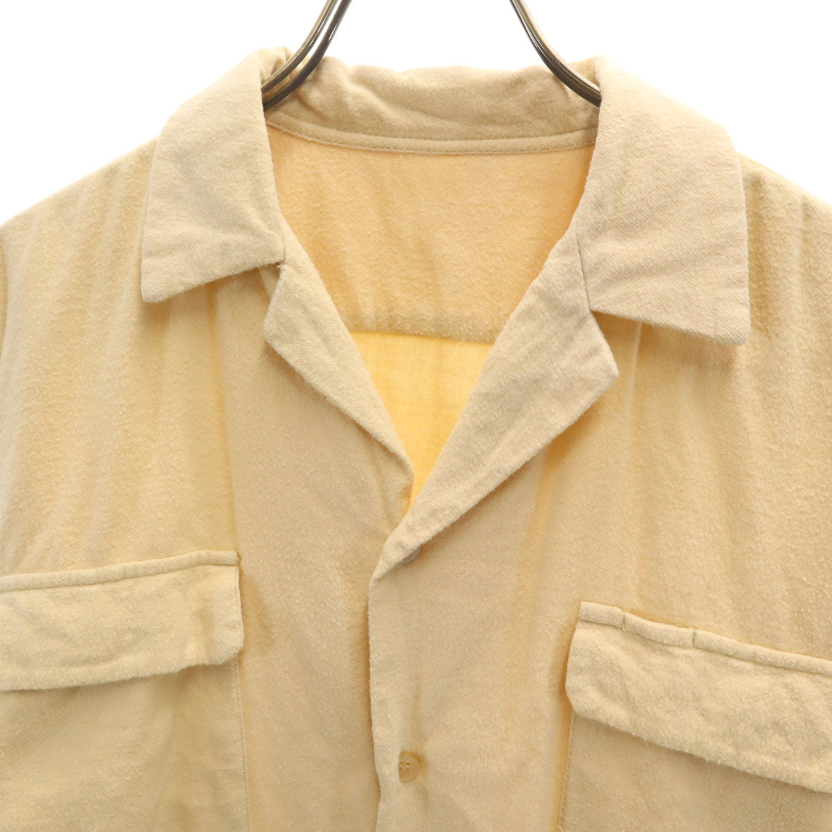 60s 70s ヴィンテージ 長袖 オープンカラー ネルシャツ ベージュ メンズ