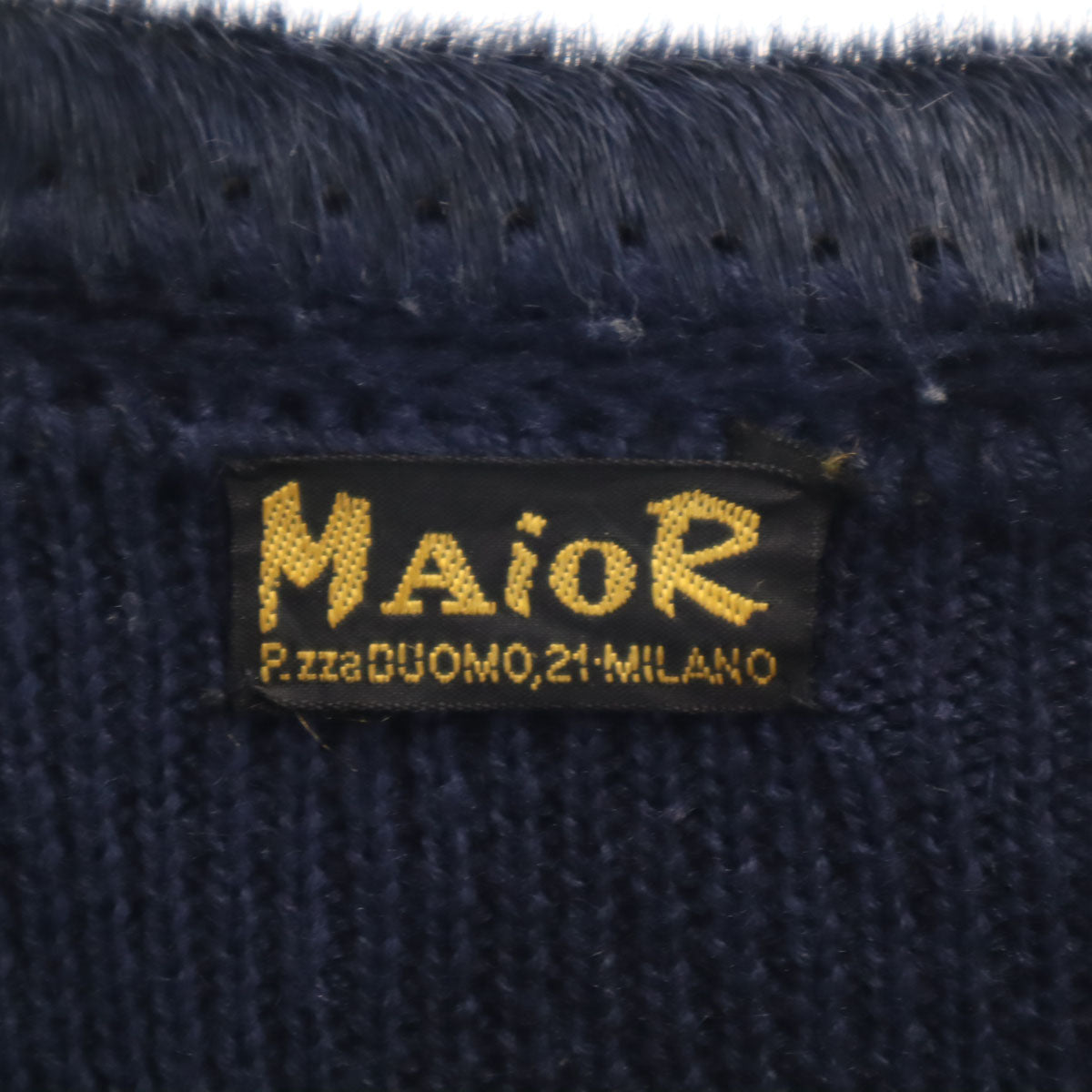 MAioR 60s 70s ヴィンテージ カラー腹子 ハラコレザー切替 ニットジャケット 54 ネイビー メンズ