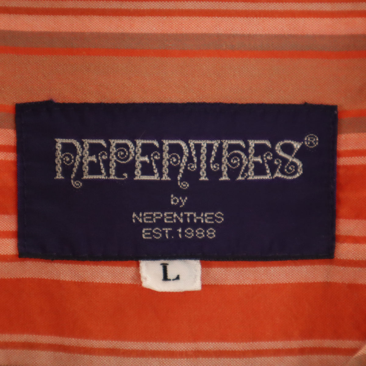 NEPENTHES ネペンテス ストライプ柄 長袖 シャツ L オレンジ メンズ