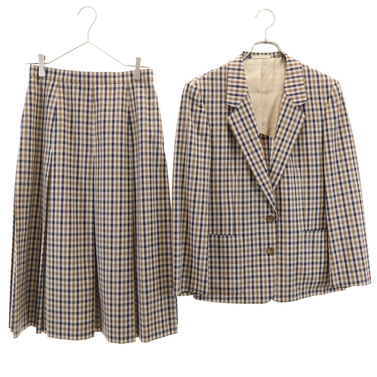 Aquascutum アクアスキュータム 80s 90s オールド スカートスーツ 上下 セットアップ LL ブラウン レディース