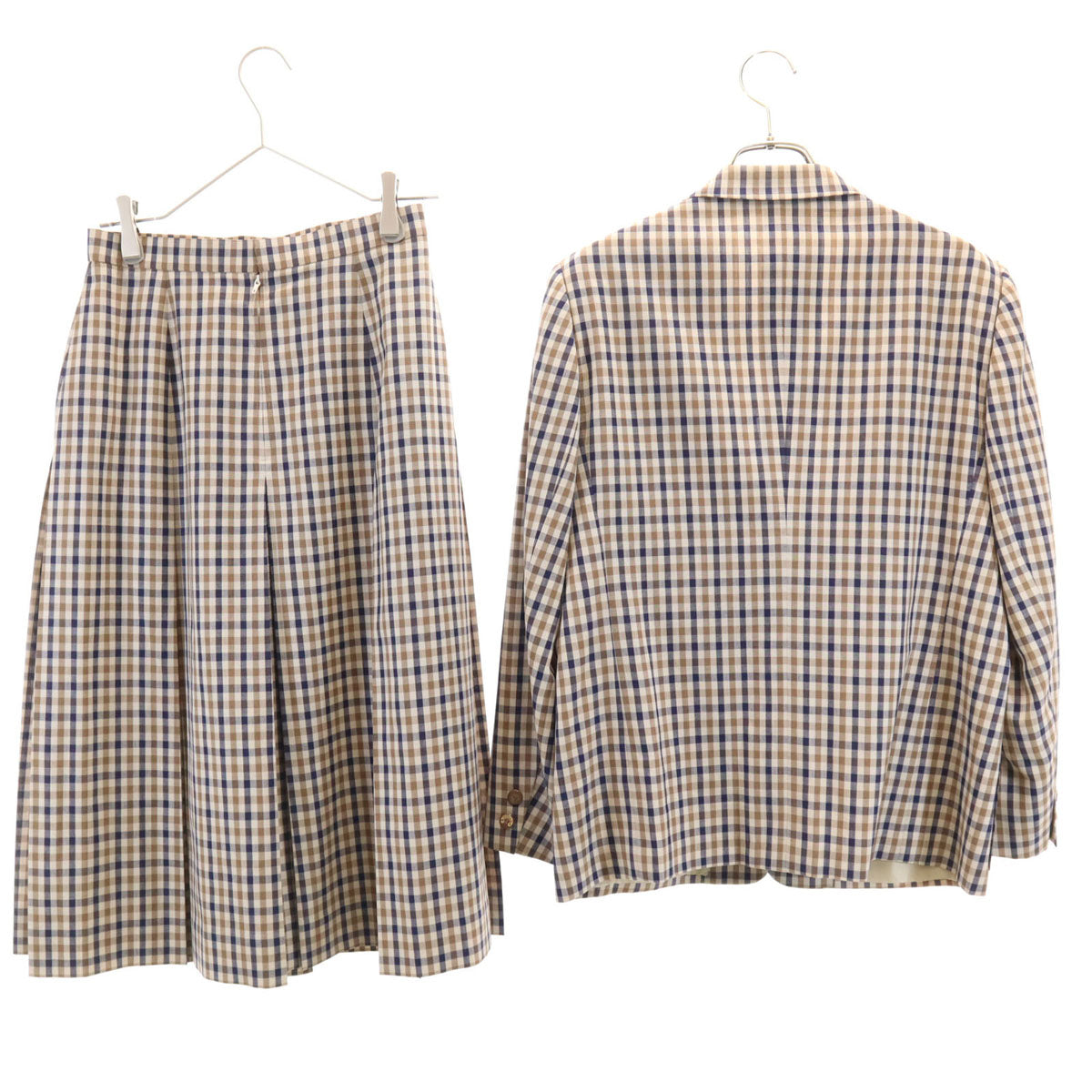Aquascutum アクアスキュータム 80s 90s オールド スカートスーツ 上下 セットアップ LL ブラウン レディース