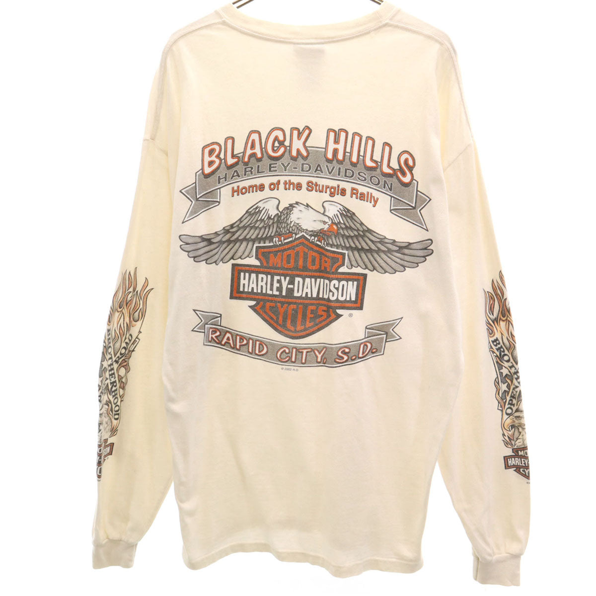 HARLEY DAVIDSON ハーレーダビッドソン 00s USA製 オールド バックロゴ 長袖 Tシャツ L アイボリー Hanesボディ ロンT メンズ