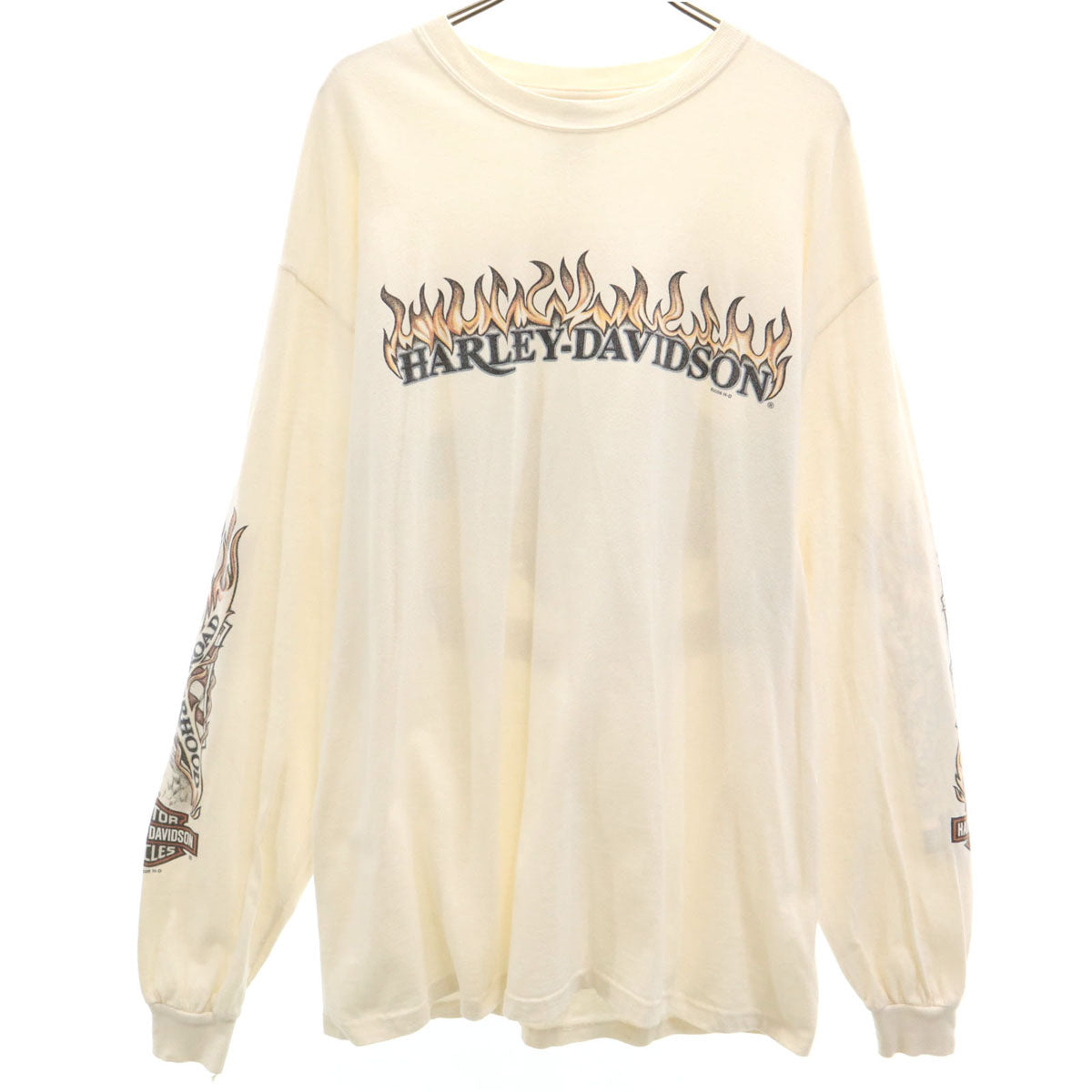 HARLEY DAVIDSON ハーレーダビッドソン 00s USA製 オールド バックロゴ 長袖 Tシャツ L アイボリー Hanesボディ ロンT メンズ