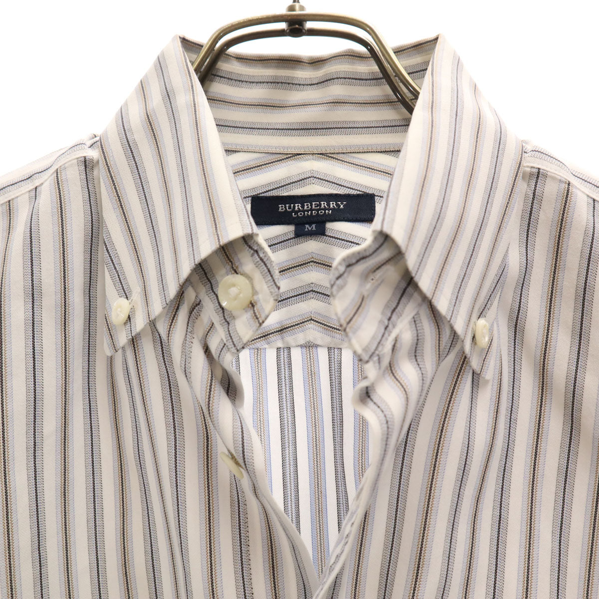 BURBERRY LONDON バーバリーロンドン 日本製 ストライプ柄 長袖 ボタンダウンシャツ M ホワイト 三陽商会 メンズ