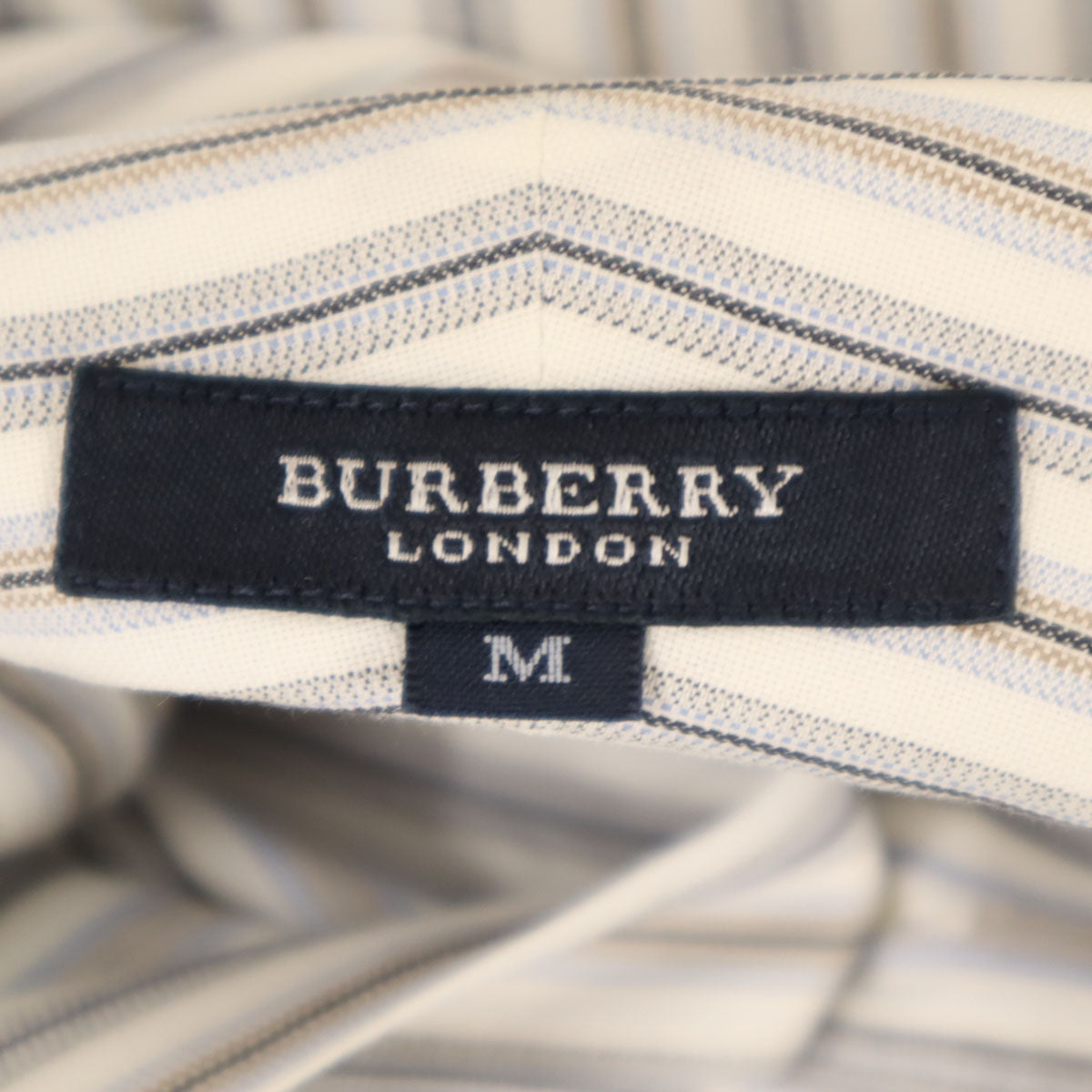 BURBERRY LONDON バーバリーロンドン 日本製 ストライプ柄 長袖 ボタンダウンシャツ M ホワイト 三陽商会 メンズ