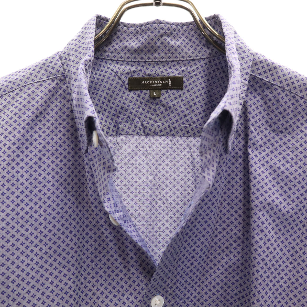 MACKINTOSH LONDON マッキントッシュロンドン 小紋柄 長袖 隠し ボタンダウンシャツ L ネイビー メンズ