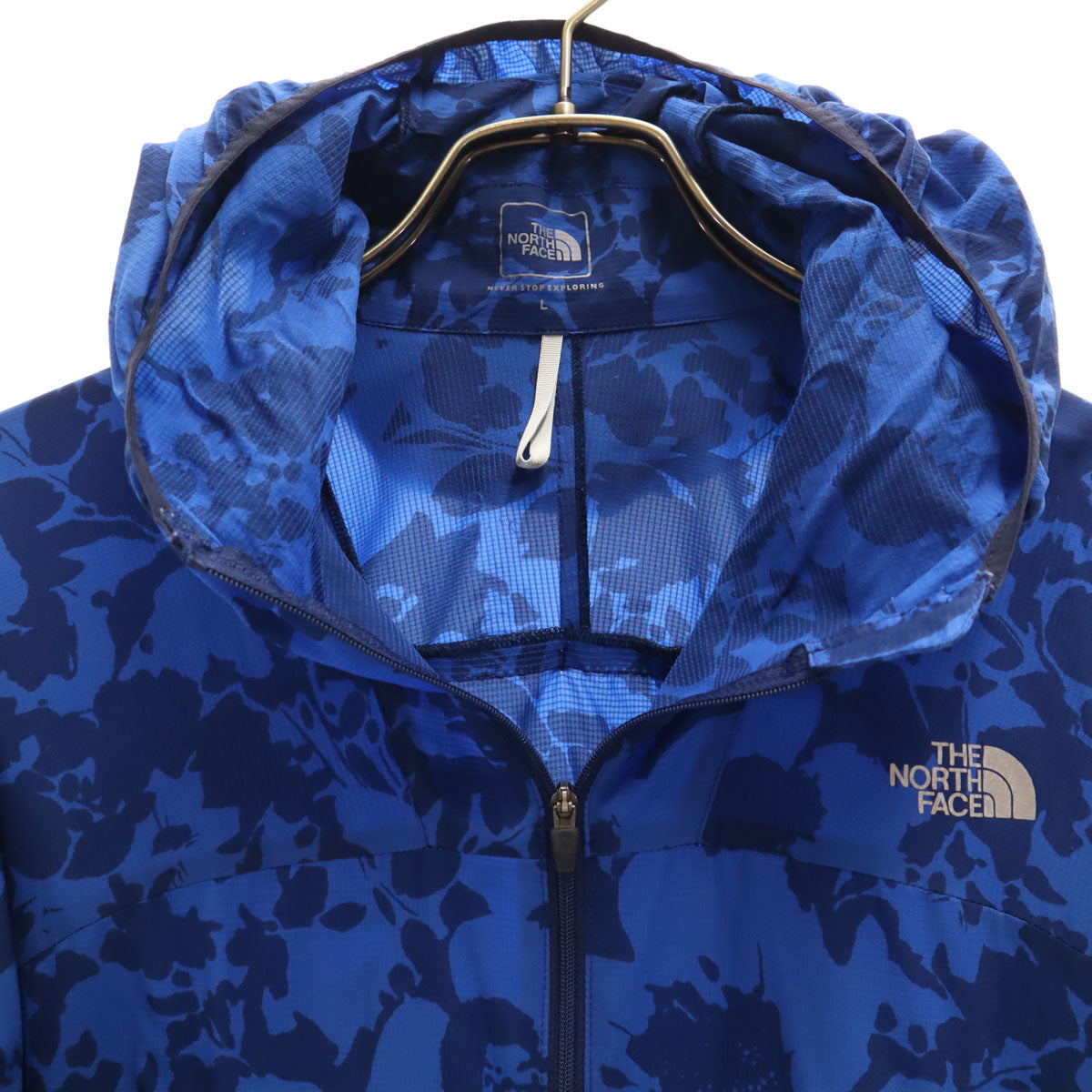 THE NORTH FACE ノースフェイス 総柄 ノベルティースワロウテイルベント フードジャケット L ブルー NPW21571 アウトドア レディース