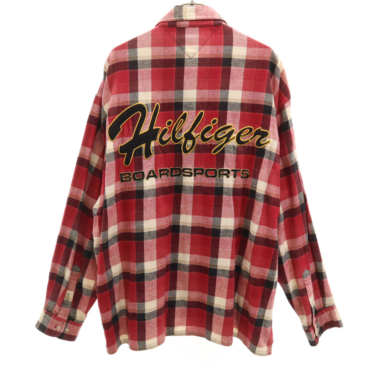 TOMMY HILFIGER トミーヒルフィガー チェック柄 長袖 ジップアップ ネルシャツ L レッド メンズ