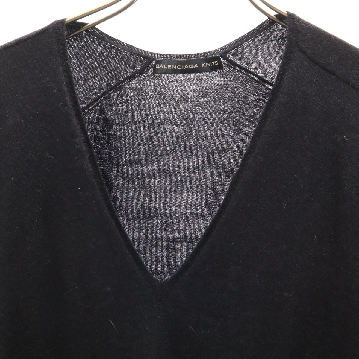 BALENCIAGA.KNITS バレンシアガ ニット カシミヤ100％ 半袖 Vネック ニット 38 ブラック メンズ