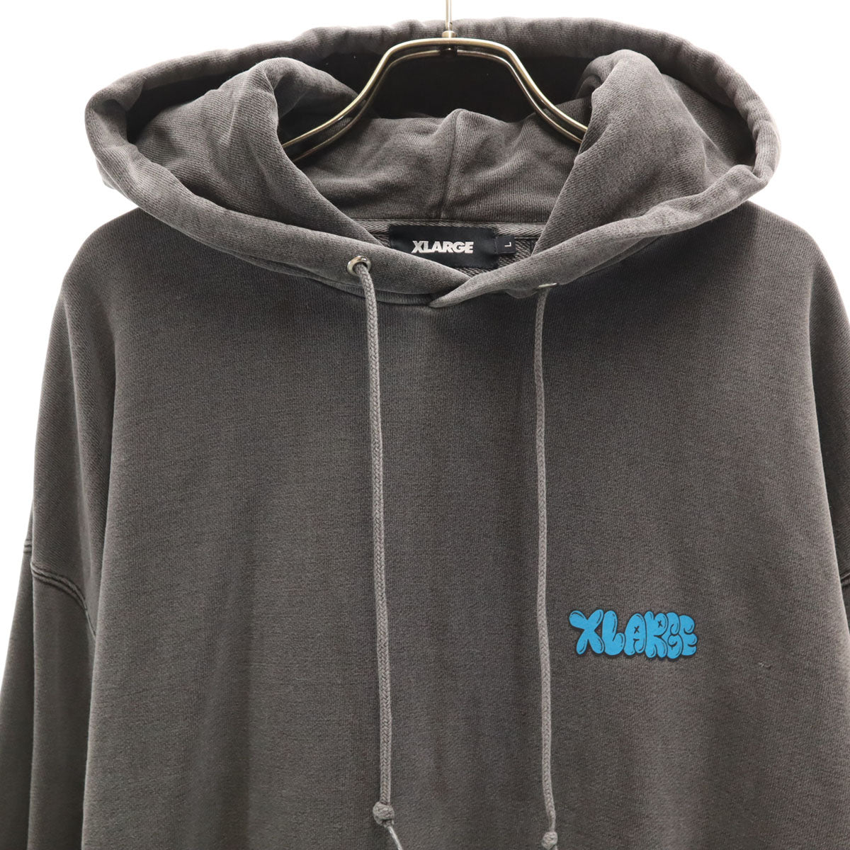 XLARGE エクストララージ バックロゴ 長袖 ピグメント加工 スウェットパーカー L チャコールグレー メンズ