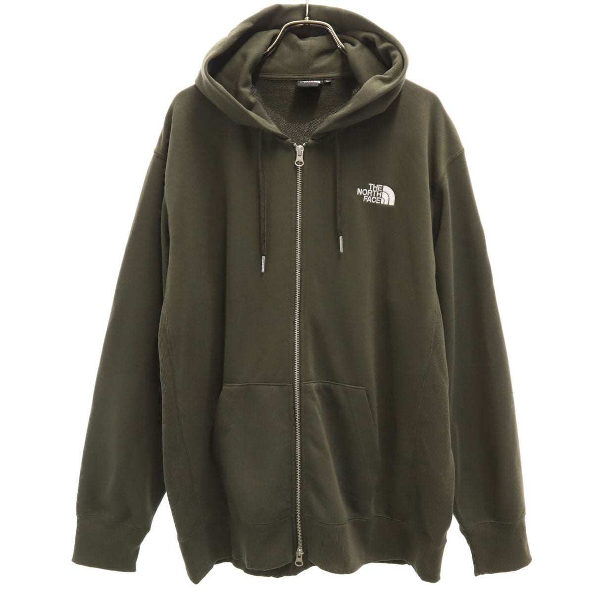 美品 THE NORTH FACE ノースフェイス 長袖 スウェット ジップパーカー L カーキ メンズ