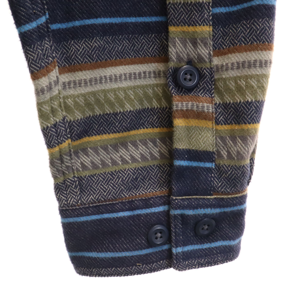 美品 patagonia パタゴニア ボーダー柄 長袖 フィヨルド ネルシャツ L マルチ 53947FA18 アウトドア メンズ
