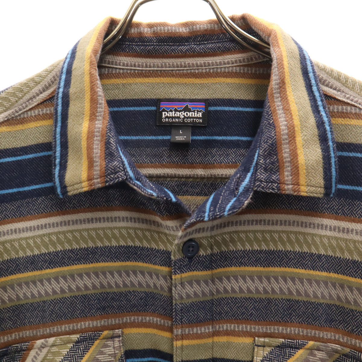 美品 patagonia パタゴニア ボーダー柄 長袖 フィヨルド ネルシャツ L マルチ 53947FA18 アウトドア メンズ