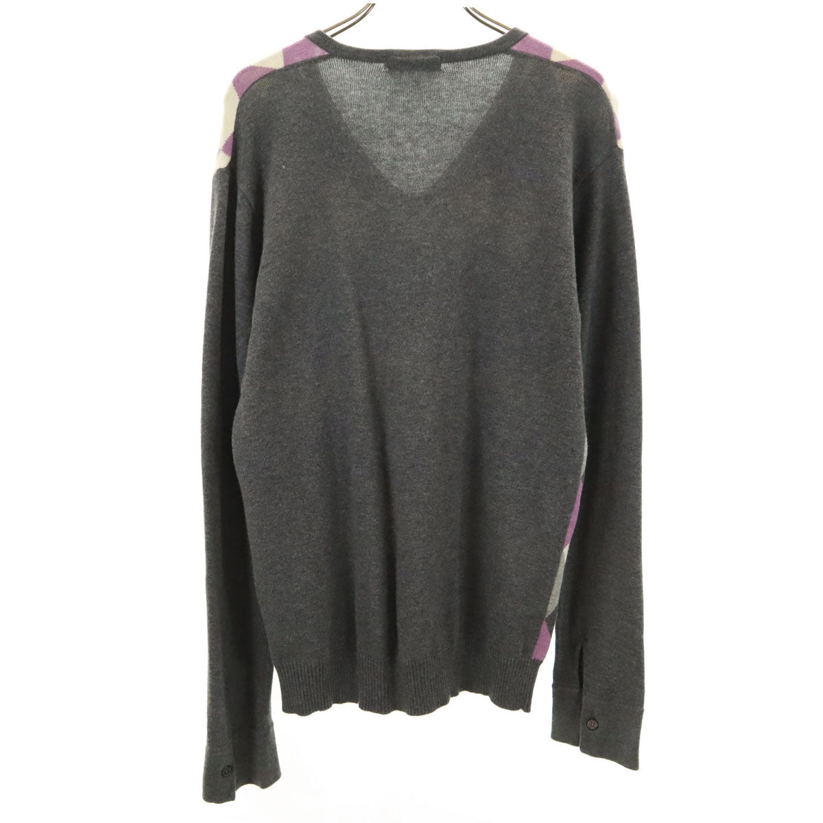 BURBERRY BLACK LABEL バーバリーブラックレーベル アーガイル柄 長袖 Vネック ニット 2 グレー セーター 三陽商会 メンズ