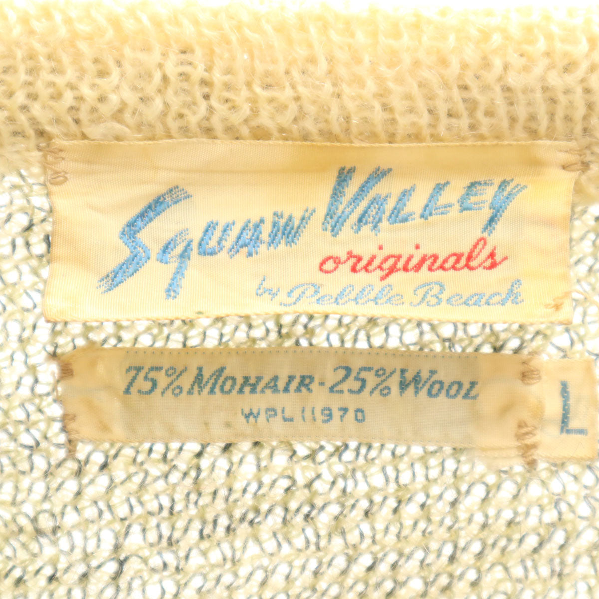 Squaw Valley 60s 70s モヘヤブレンド ヴィンテージ 総柄 長袖 Vネック ニット L ベージュ セーター メンズ