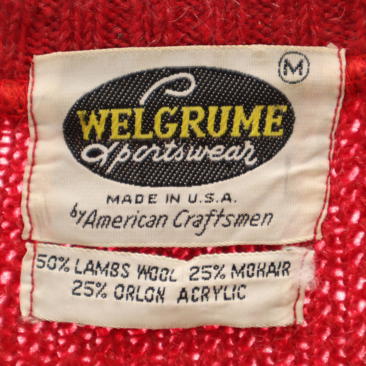WELGRUME ウェルグルーム 60s USA製 ヴィンテージ モヘア混 長袖 フルジップ ニットカーディガン M レッド メンズ