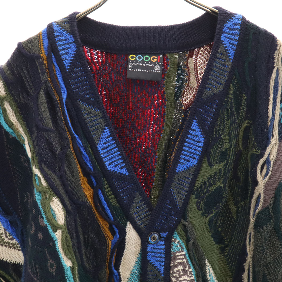 COOGI クージー 90s オーストラリア製 オールド 長袖 3D Vネック ニットカーディガン M メンズ