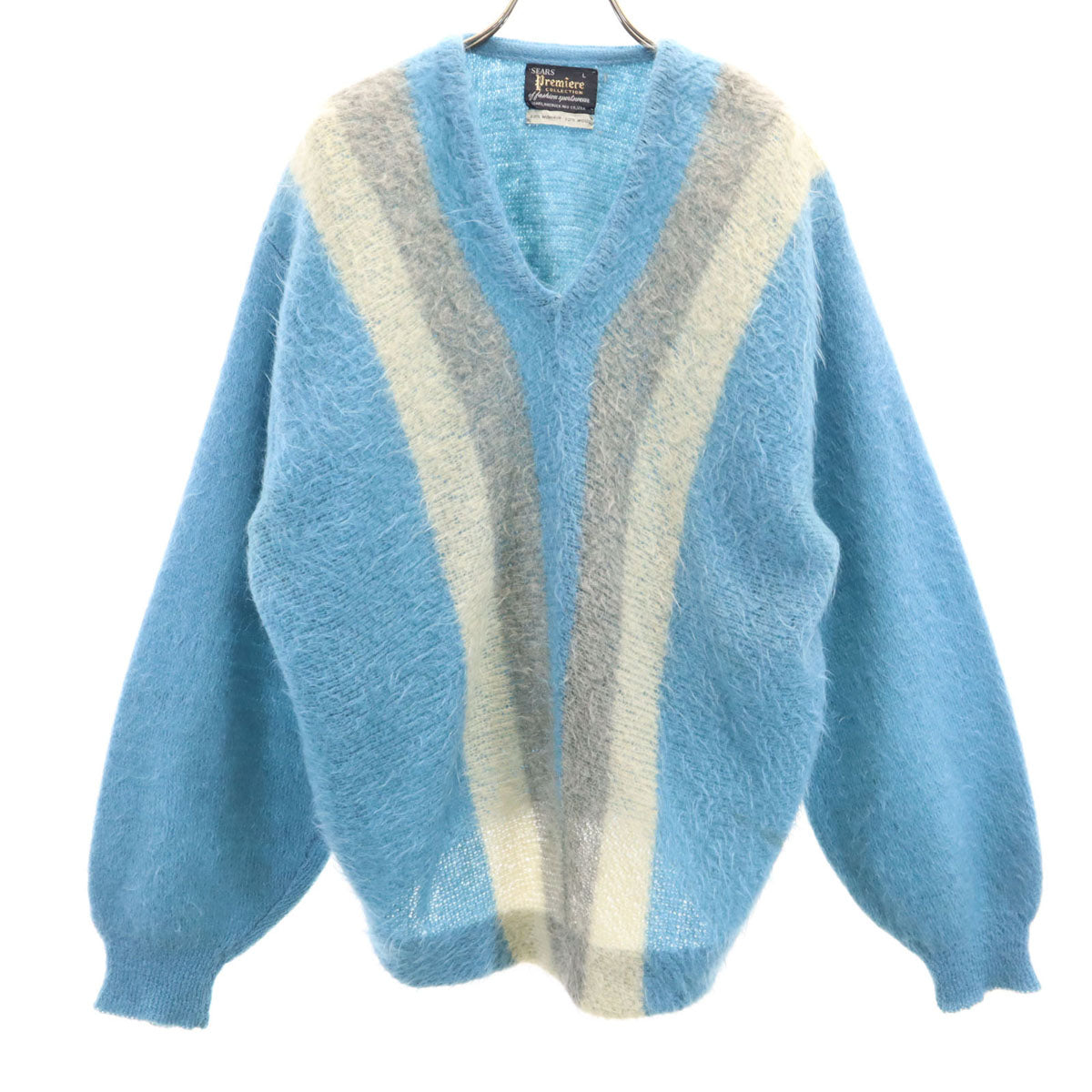 Premiere COLLECTION 60s ヴィンテージ 長袖 Vネック ニット L ライトブルー セーター メンズ