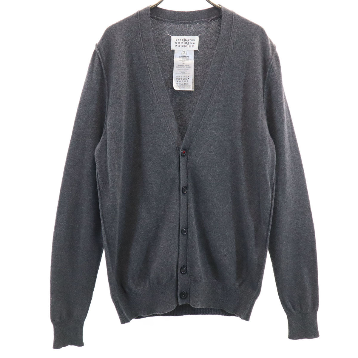 美品 Maison Margiela メゾンマルジェラ イタリア製 4 14 カシミヤ100％ 長袖 Vネック ニットカーディガン M グレー ユニセックス メンズ